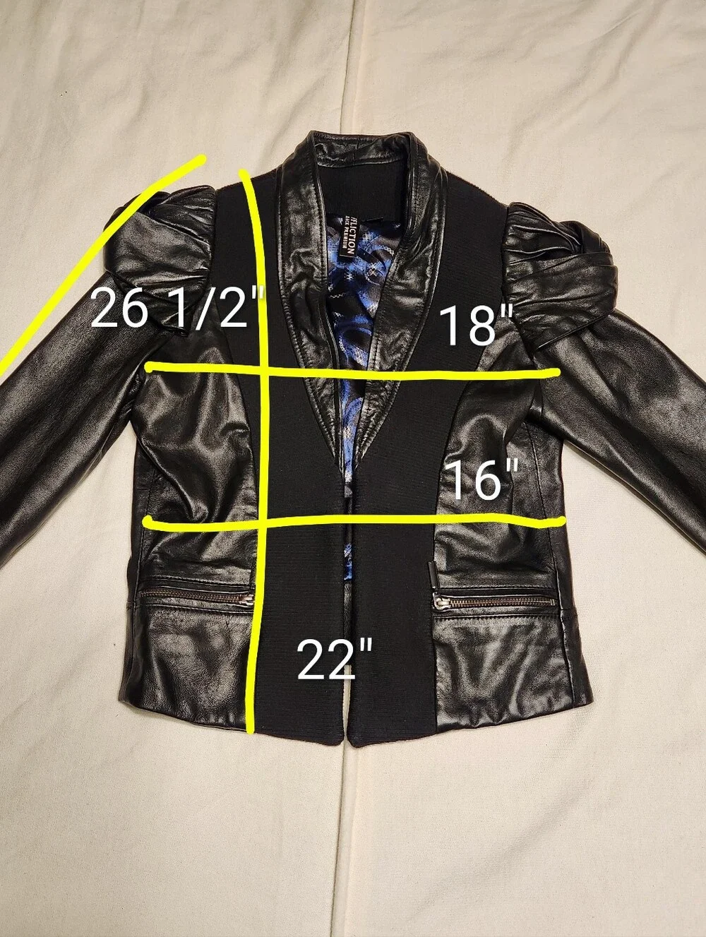 Afflication Leather Ribbed Knit Open Front Twist Puff Sleeve Moto Jacket Black M - Picture 10 of 10